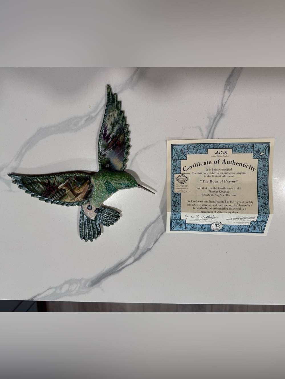 Thomas Kinkade "The Hour of Prayer" Hummingbird Beauty in Flight